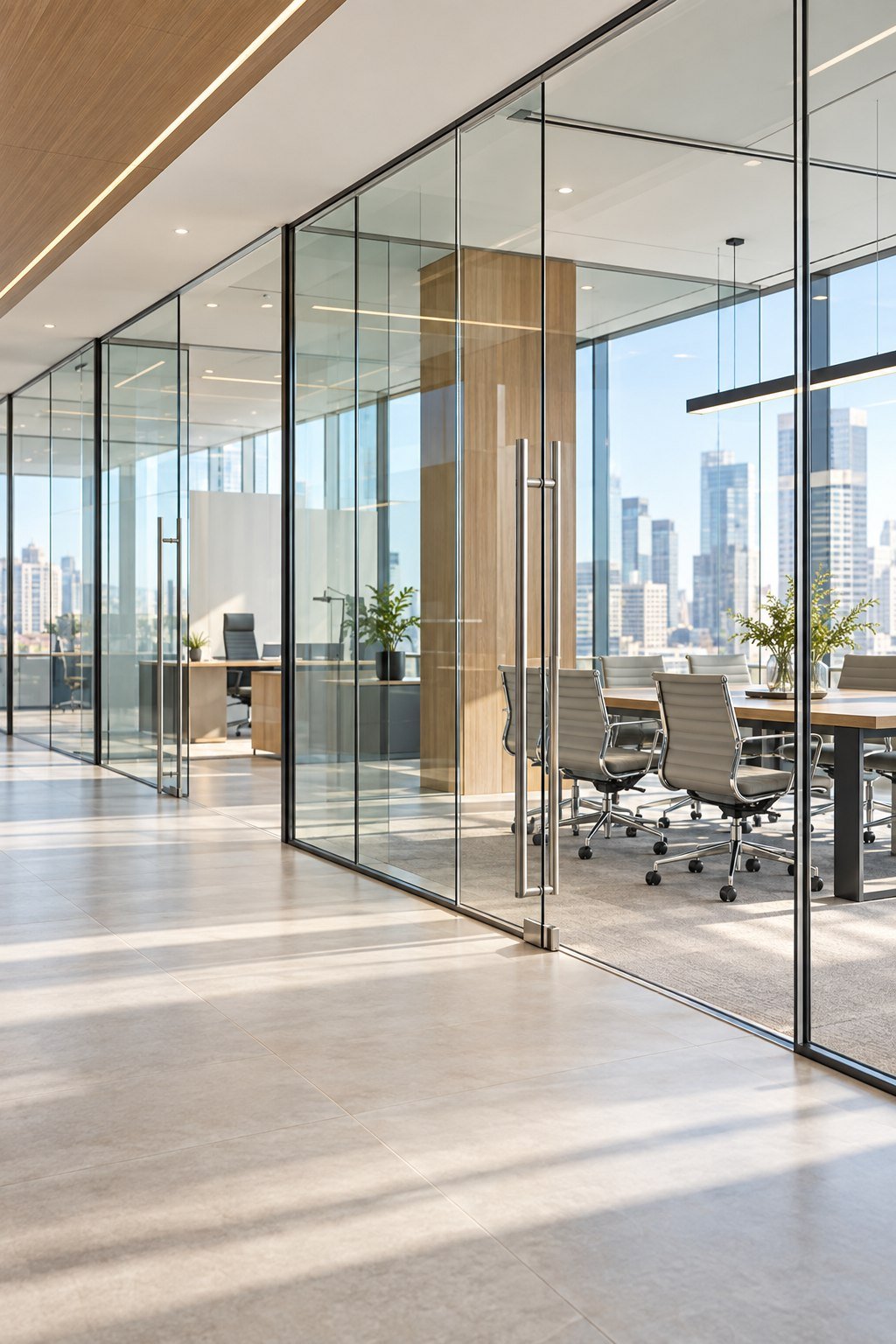 Oficina comercial con divisiones arquitectónicas de vidrio